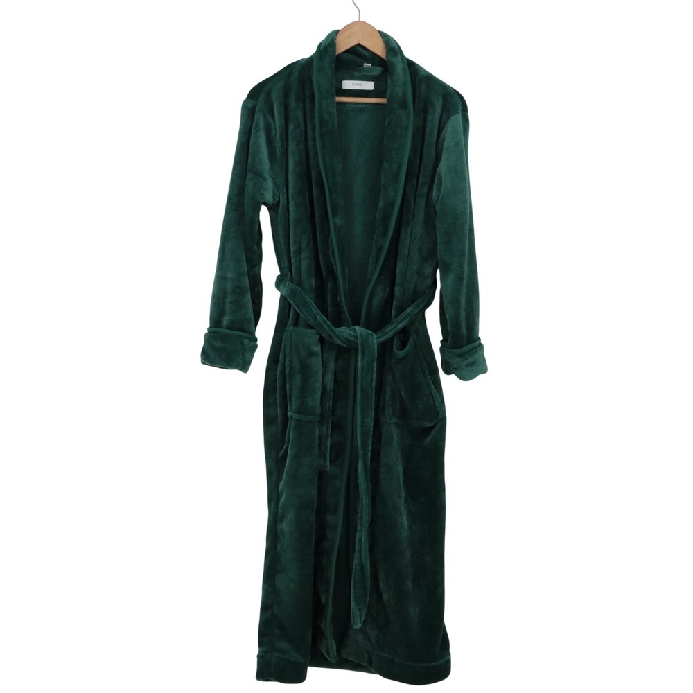 NY Threads Robe Men M Fleece Emerald Green Shawl Collar Pockets Belt Excellent